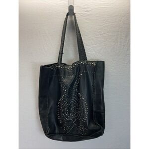 Odd Molly Leather Studded Tote Shoulder Bag‎ Black Boho magenetic close
